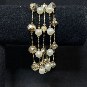 Vintage Gold Tone, Faux Pearl And Beaded 5 Strand Bracelet (4039)